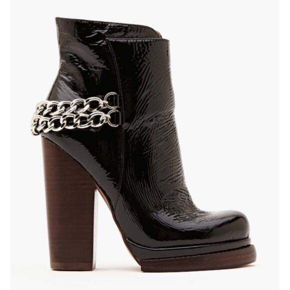 Jeffrey Campbell McLean Boot Patent Leather Chunky Chain Ankle Bootie Black